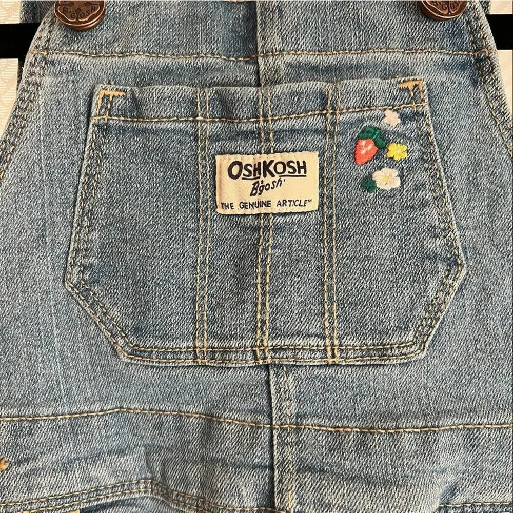 Oshkosh B'gosh girls bib overalls embroidered flowers Denim Size 2T
